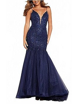 cheap long evening dresses Royal Blue A-line V-neck High Slit Cheap Long Prom Dresses Online,1260 –  SposaDresses