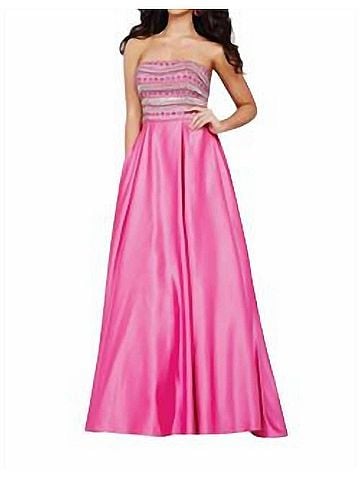Jovani Embellished Strapless Ballgown in Hot Pink (view 2)