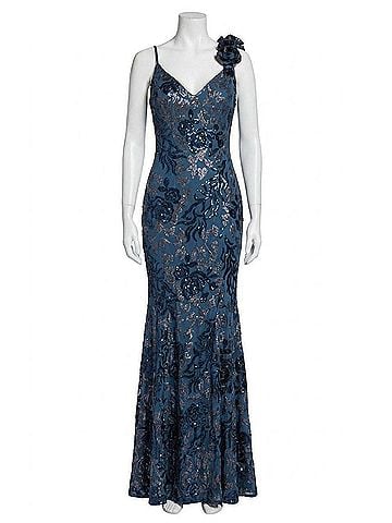 Jovani One Shoulder Sequin Gown in Navy (view 1)