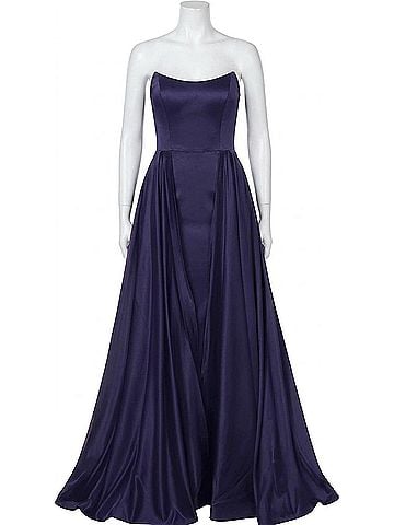Jovani Strapless Satin Ballgown With Fitted Underlay in Navy Blue (view 1)