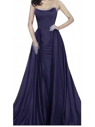 Jovani Strapless Satin Ballgown With Fitted Underlay in Navy Blue (view 2)
