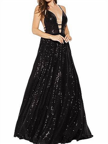 Jovani Sequin Ballgown in Black (view 2)