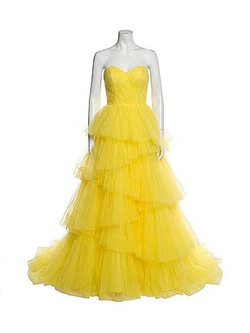 Jovani Sweetheart Tiered Ballgown in Yellow (view 1)