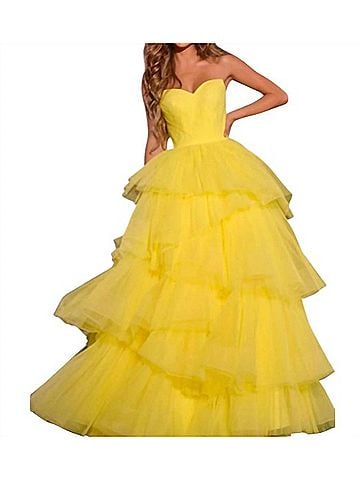 Jovani Sweetheart Tiered Ballgown in Yellow (view 2)