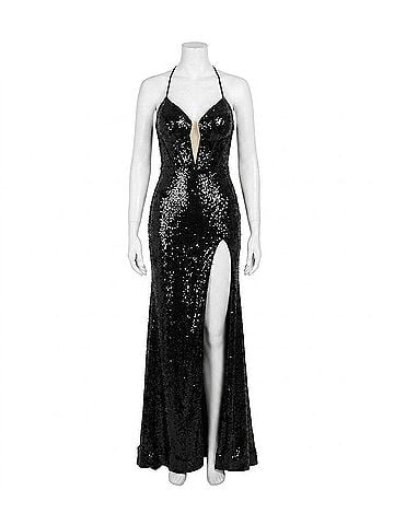 Jovani Adrienne Long Formal Prom Dress Gown in Black (view 1)