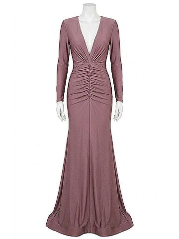 Jovani Long Sleeve Jersey Gown in Mauve (view 1)