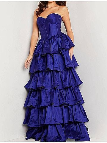 Jovani Strapless Tiered Dress in Purple (view 2)