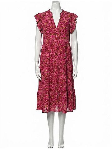 Entro Floral Tiered Ruffle Midi Dress in Burgundy (view 1)