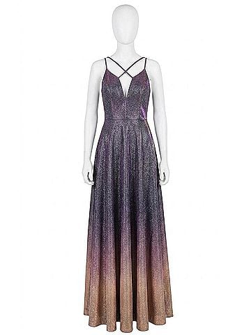 Jovani Ombre Glitter A-Line Dress in Purple/Gold (view 1)