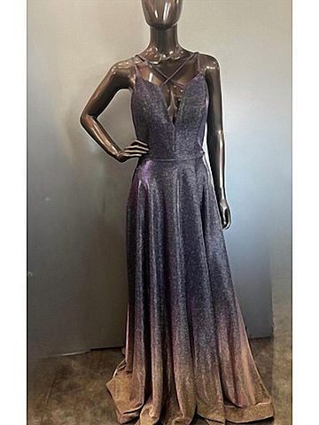 Jovani Ombre Glitter A-Line Dress in Purple/Gold (view 2)