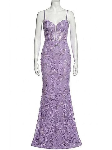 Jovani Sweetheart Lace Gown With Corset Bodice And Lace-Up Back in Lilac (view 1)
