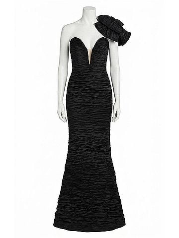 Jovani One Shoulder Fitted Crushed Gown in Black (view 1)