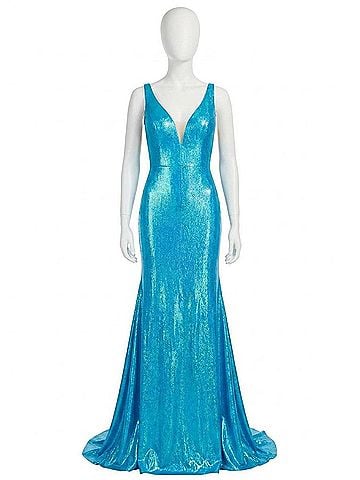 Jovani Long Plunging Prom Gown in Royal (view 1)