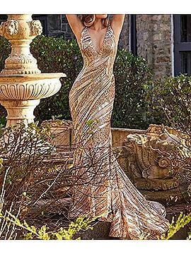 shoes for a gold dress Gold Foil Evening Gown main image 1