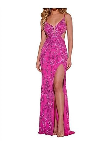 Jovani Emery Long Formal Prom Dress Gown in Magenta (view 2)