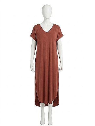 Entro Jersey Knit V Neckline Maxi Dress With Pockets in Marsala (view 1)