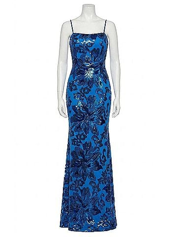 Jovani Floral Shimmer Prom Formal Gown in Blue/Multi (view 1)