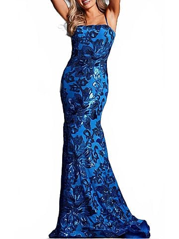 Jovani Floral Shimmer Prom Formal Gown in Blue/Multi (view 2)