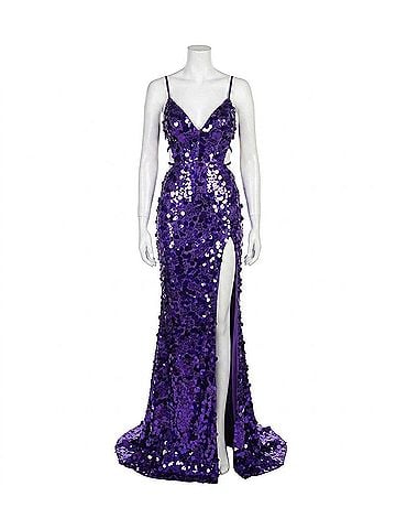 Jovani Side Slit Sequin Prom Dress in Purple (view 1)