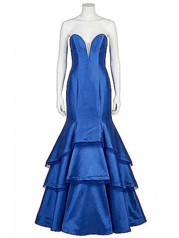Jovani Machado Strapless Gown With Beaded Necklace in Royal Blue (view 1)