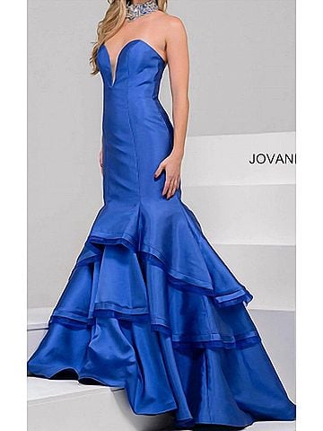 Jovani Machado Strapless Gown With Beaded Necklace in Royal Blue (view 2)