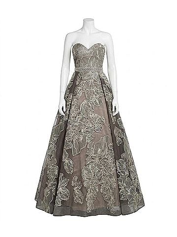Jovani Pleated Strapless Evening A Line Dress in Black Nude (view 1)