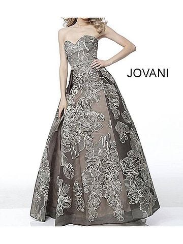 Jovani Pleated Strapless Evening A Line Dress in Black Nude (view 2)