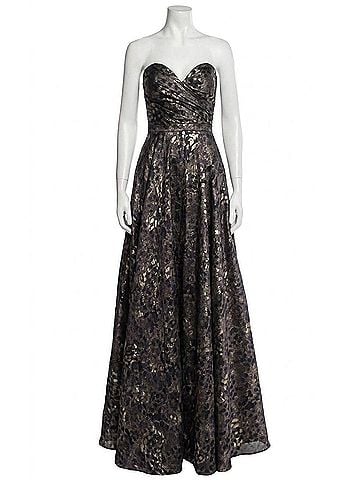 Jovani Strapless Jacquard Ballgown in Grey/Brown/Navy (view 1)