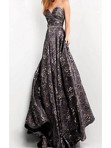 Jovani Strapless Jacquard Ballgown in Grey/Brown/Navy (view 2)