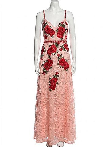 Jovani Lace Embroidered Dress in Peach/Red (view 1)