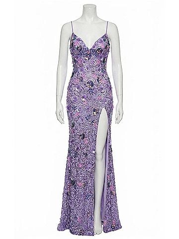 Jovani Sequin Gown With 3D Floral Appliqu in Lilac Multi (view 1)