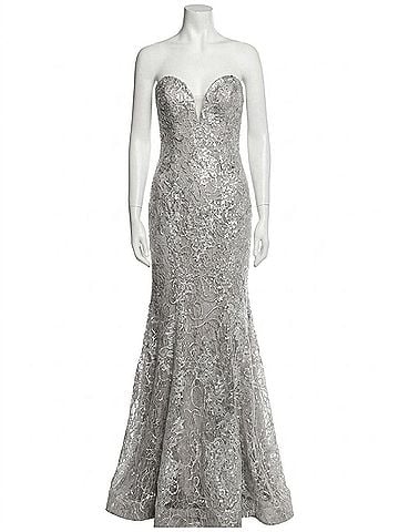 Jovani Strapless Embellished Mermaid Prom Dress in Silver (view 1)