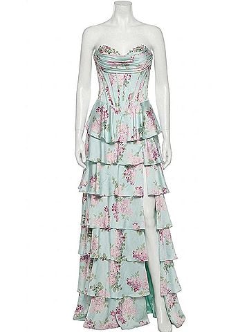 Jovani Strapless Tiered Floral Gown With Slit in Mint Multi (view 1)
