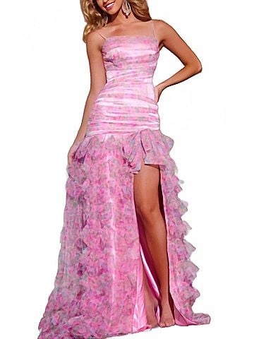 Jovani Sleeveless A-Line Gown With Ruffled Overlay in Pink/Print (view 2)