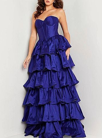 Jovani Strapless Ruffle Skirt Gown in Royal Blue (view 2)