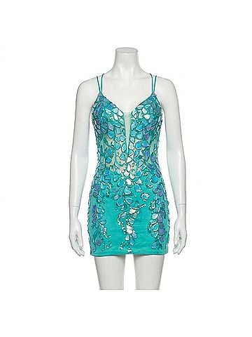 Jovani V-Neck Cocktail Dress in Green (view 1)