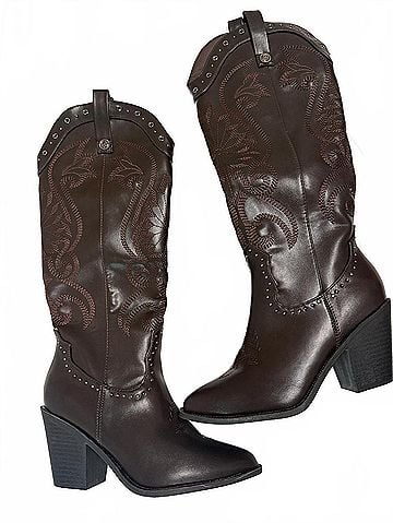 Top Moda Women's Studded Cowgirl Boots in Brown (view 2)