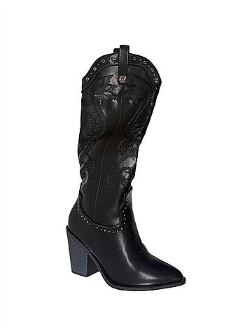 Top Moda Women's Studded Cowgirl Boots in Black (view 2)