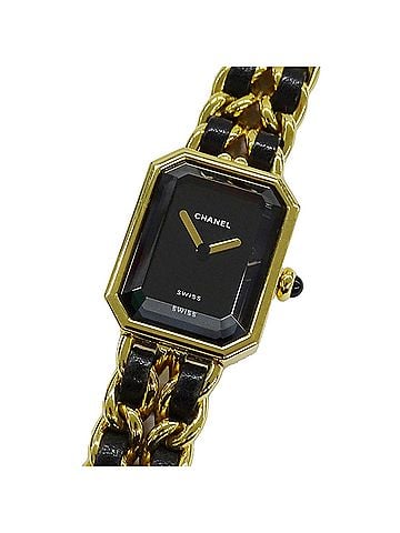 Chanel Chanel CHANEL Women's Watch Brand Premiere Quartz QZ GP Leather L Size H0001 Square Gold Black (view 1)