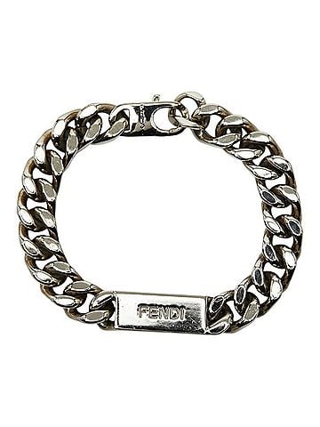 Fendi Fendi Logo Plate Chain Bracelet #L Silver Metal Women's FENDI (view 1)
