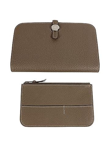 Hermès HERMES Dogon Duo GM Wallet, Long Togo Leather, Men's/Women's, Etoupe Gray (view 1)