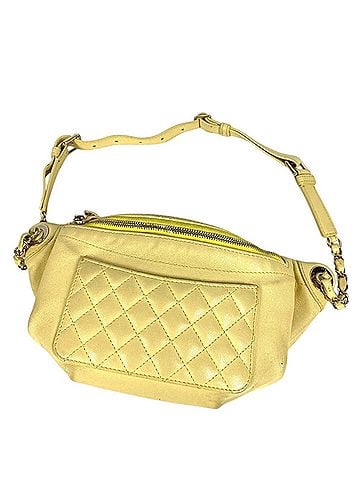 Chanel CHANEL Chain Belt Bag, Waist Pouch, CC Coco Mark, Crossbody Quilted Matelassé Leather Body Men's & Women's, Yellow (view 1)