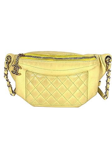 Chanel CHANEL Chain Belt Bag, Waist Pouch, CC Coco Mark, Crossbody Quilted Matelassé Leather Body Men's & Women's, Yellow (view 2)
