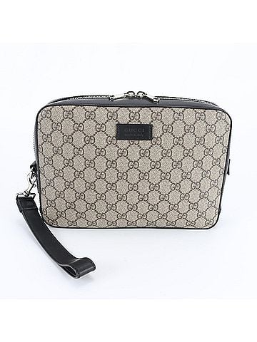 Gucci Mint condition Gucci GG Supreme 450949 leather clutch bag/handbag/pouch, brown, men's. (view 1)