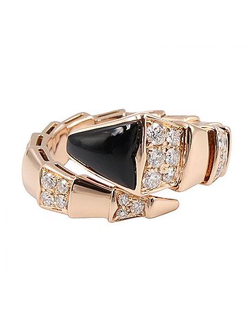 Bvlgari Bulgari BVLGARI Serpenti Viper S Onyx Diamond Ring - Ring/Finger Jewelry 18KPG (Pink Gold) Women's Gold Tone Black Clear (view 2)