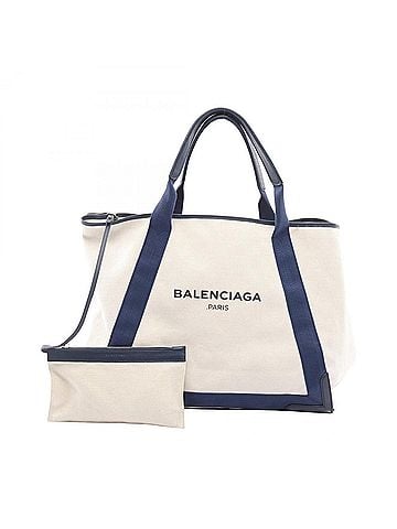 Balenciaga Balenciaga NAVY CABAS M 2-Way Tote Bag/Handbag, Canvas and Leather, Women's, White/Navy, 339936 (view 1)