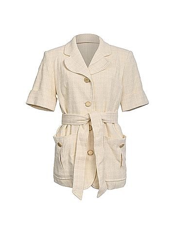 Sandro Sandro Truman Belted Tweed Jacket In Beige Cotton (view 1)