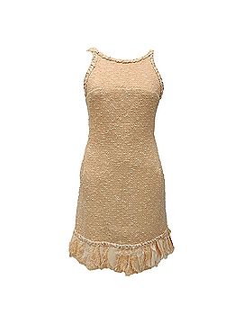 slim fit dress slacks CHANEL 19A Runway CC Logo Lesage Knit Mermaid Long Dress Gold