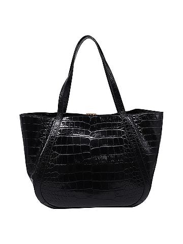 Versace  Versace Large Greca Goddess Croc-Embossed Tote Bag in Black Leather (view 2)