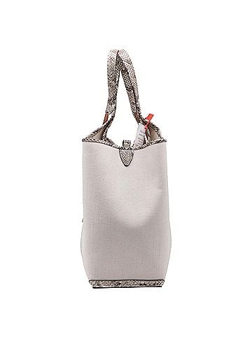 Tod's Tod's Medium T Timeless Snakeskin-Trimmed Tote Bag in White Canvas (view 2)